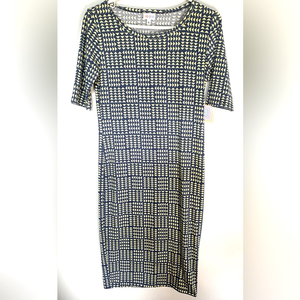 LuLaRoe Geometric Yellow/Blue Julia Midi Dress